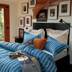 【寬庭】義大利緹花寢飾四件式｜安利略 藍綠緹花+晶岩灰