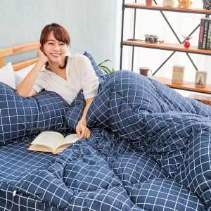 【DUYAN 竹漾】舒柔棉 雙人床包羽絲絨被組 /  格陵藍