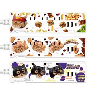 【正版授權】Mind.A.Day貓咪 PD 37W平貼式延長線 按壓式4開3插+USB延長線 1.8M/6尺 1650W