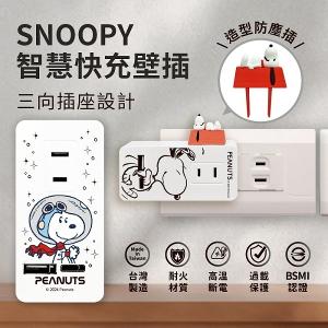 【正版授權】SNOOPY史努比 智慧快充壁插 (附紅屋造型防塵塞)