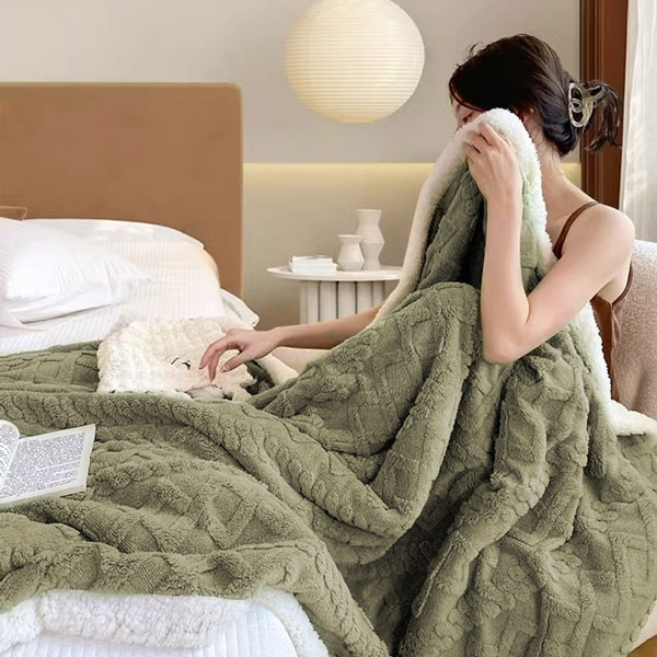 【DUYAN 竹漾】韓系麻花牛奶絨 雙層加厚被毯 / 橄欖綠