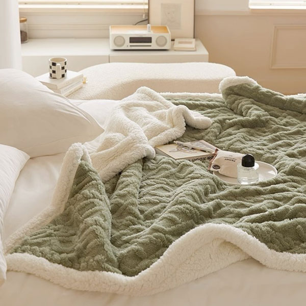【DUYAN 竹漾】韓系麻花牛奶絨 雙層加厚被毯 / 橄欖綠