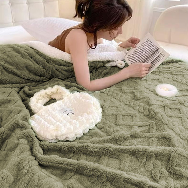 【DUYAN 竹漾】韓系麻花牛奶絨 雙層加厚被毯 / 橄欖綠