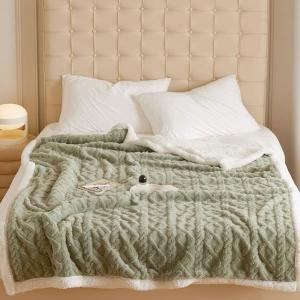 【DUYAN 竹漾】韓系麻花牛奶絨 雙層加厚被毯 / 橄欖綠