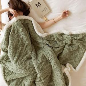 【DUYAN 竹漾】韓系麻花牛奶絨 雙層加厚被毯 / 橄欖綠