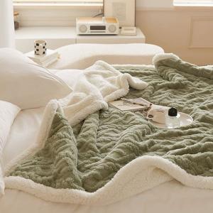 【DUYAN 竹漾】韓系麻花牛奶絨 雙層加厚被毯 / 橄欖綠
