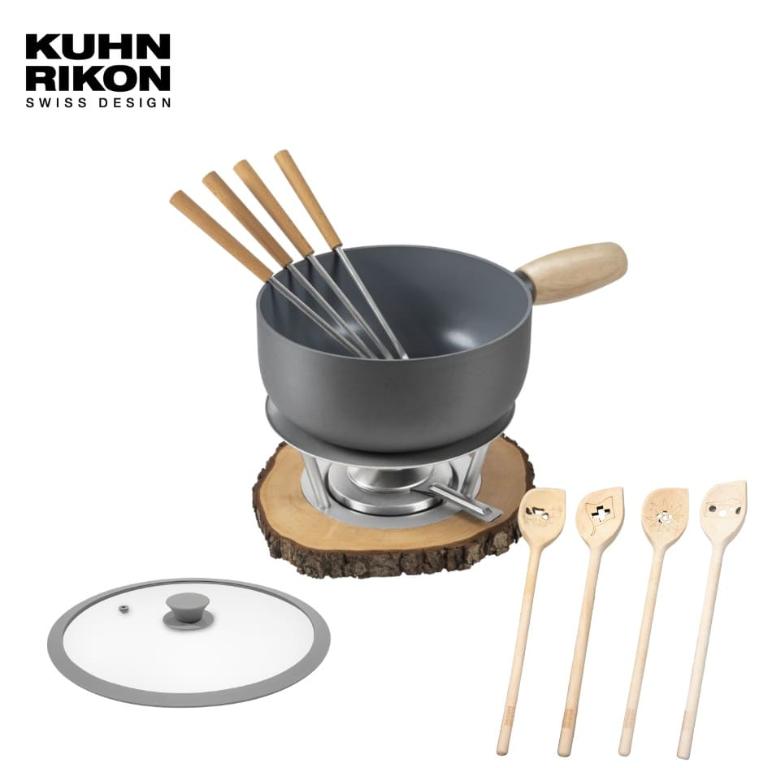 KUHN RIKON 阿爾卑斯高效導磁萬用鍋+矽膠玻璃蓋20CM+木質攪拌杓四入組 #32311+20SG+32385+32381