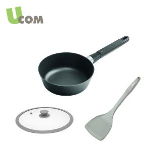 UCOM 丹麥Squality可導磁輕鑄鍋20cm灰+矽膠玻璃蓋20cm+炫彩矽膠煎匙 #GS-37220G+20SG+UC-J349