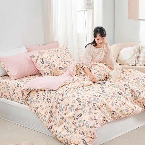 【DUYAN 竹漾】床包被套組(薄被套)-單人 / 舒柔棉三件式 / 秘葉花季