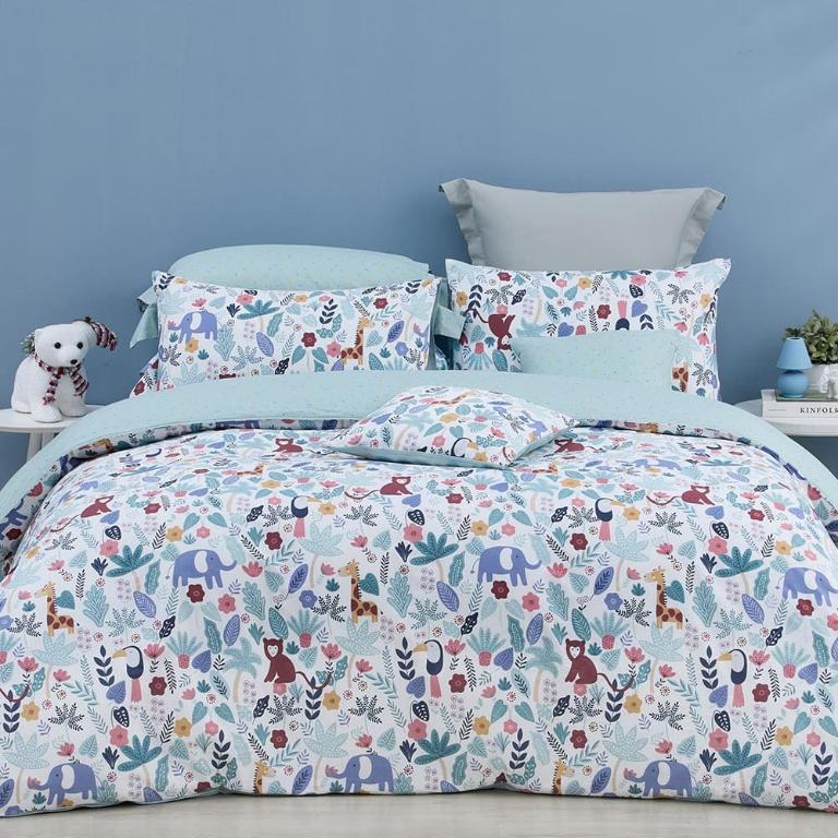 【Tonia Nicole 東妮寢飾Jr】叢林嬉遊記100%精梳棉兩用被床包組(雙人)