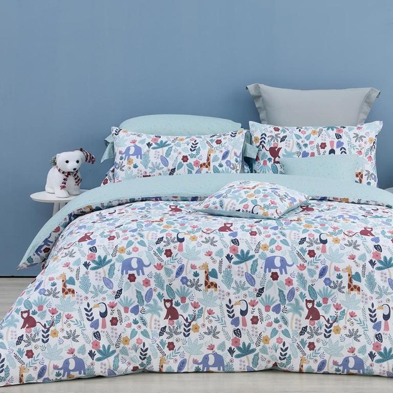 【Tonia Nicole 東妮寢飾Jr】叢林嬉遊記100%精梳棉兩用被床包組(雙人)