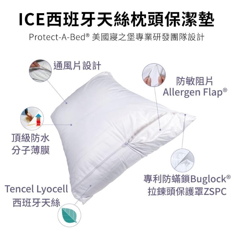 【美國寢之堡】 ICE西班牙天絲枕頭+床包式保潔墊 - 加大
