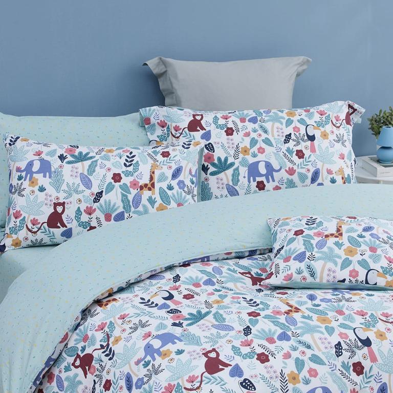 【Tonia Nicole 東妮寢飾Jr】叢林嬉遊記100%精梳棉兩用被床包組(雙人)