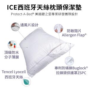 【美國寢之堡】 ICE西班牙天絲枕頭+床包式保潔墊 - 加大
