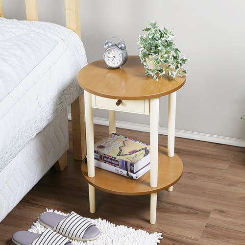 鄉村趣古木調圓形茶几邊桌