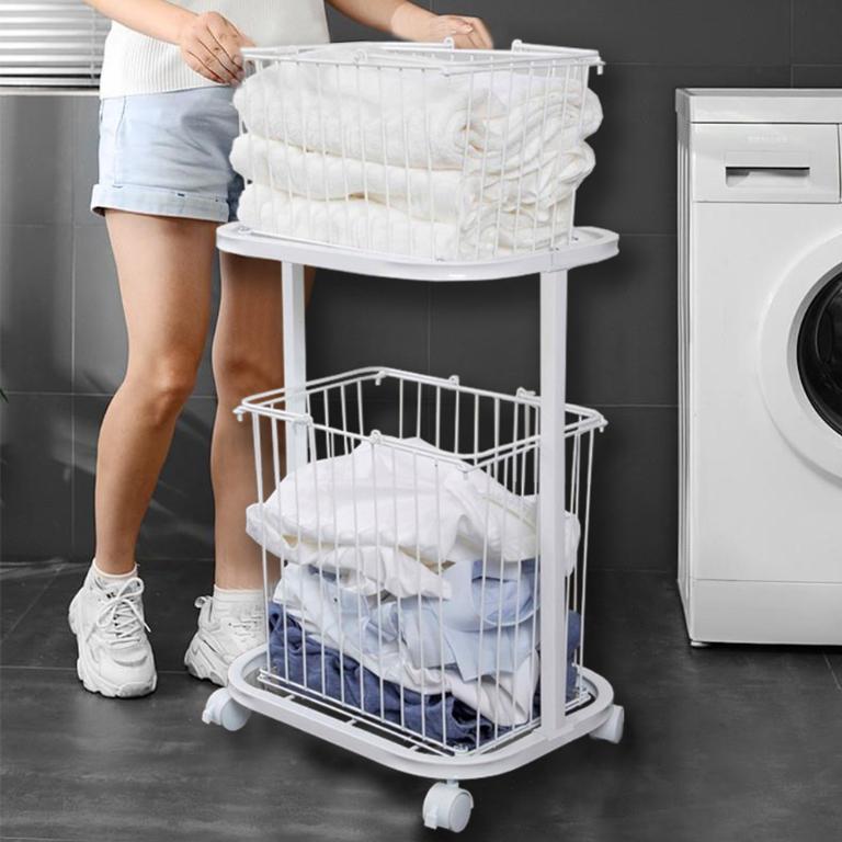 日式輕奢可移動家用雙層洗衣籃車/髒衣籃推車/衣物洗衣架/台灣製