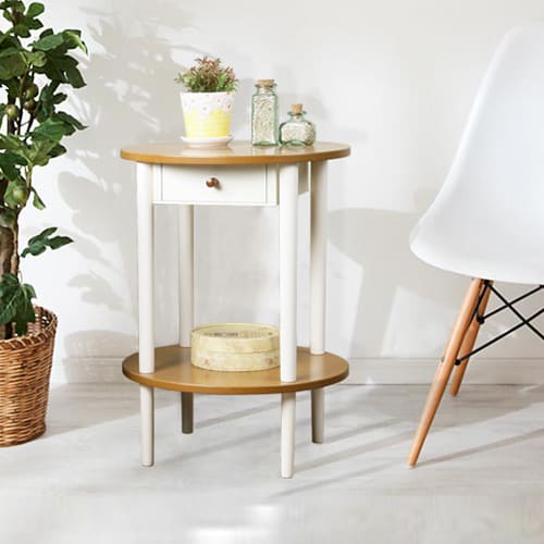 鄉村趣古木調圓形茶几邊桌