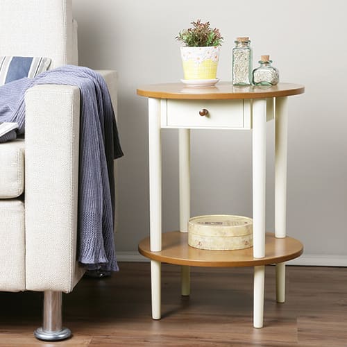 鄉村趣古木調圓形茶几邊桌