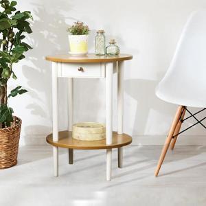 鄉村趣古木調圓形茶几邊桌