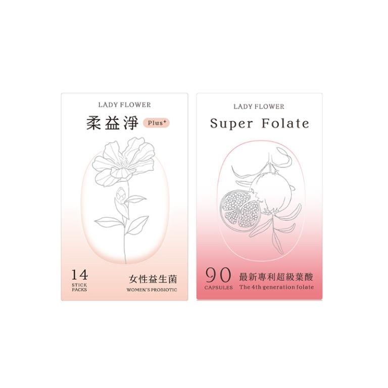 LADY FLOWER 柔益淨 女性益生菌 Plus輕巧包(14入/盒)+幸韻 葉酸(90顆/盒)