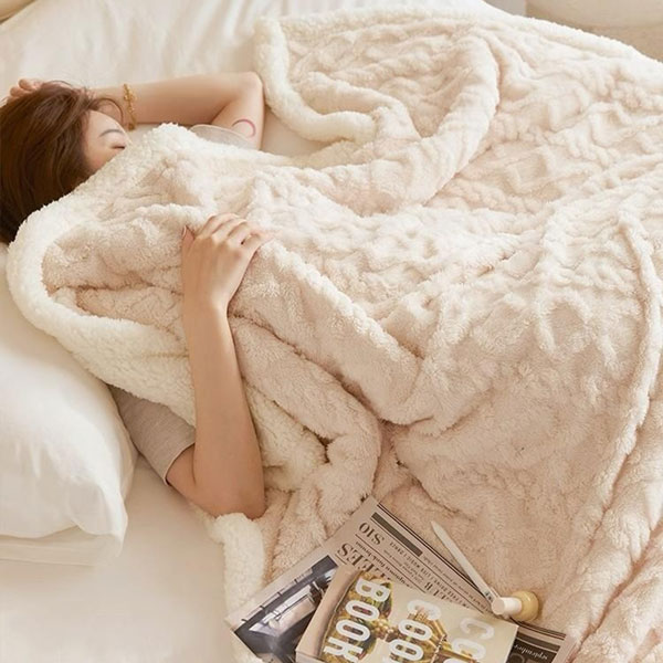 【DUYAN 竹漾】韓系麻花牛奶絨 雙層加厚被毯 / 杏色奶油
