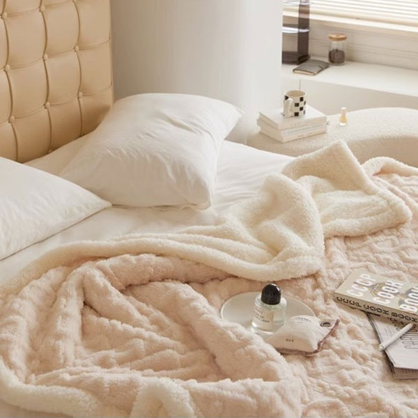 【DUYAN 竹漾】韓系麻花牛奶絨 雙層加厚被毯 / 杏色奶油