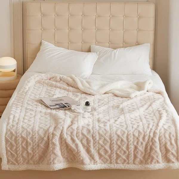 【DUYAN 竹漾】韓系麻花牛奶絨 雙層加厚被毯 / 杏色奶油