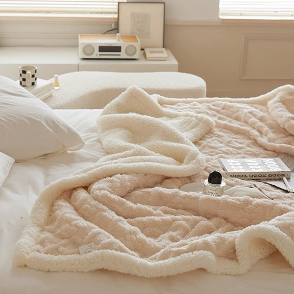 【DUYAN 竹漾】韓系麻花牛奶絨 雙層加厚被毯 / 杏色奶油