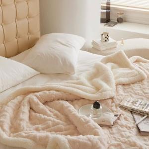 【DUYAN 竹漾】韓系麻花牛奶絨 雙層加厚被毯 / 杏色奶油