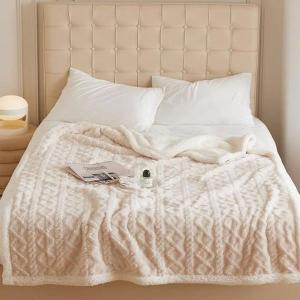 【DUYAN 竹漾】韓系麻花牛奶絨 雙層加厚被毯 / 杏色奶油