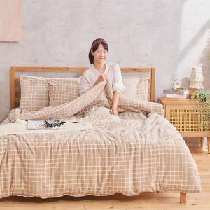 【DUYAN 竹漾】法蘭絨雙人加大四件式床包兩用毯被組 / 濃縮卡布