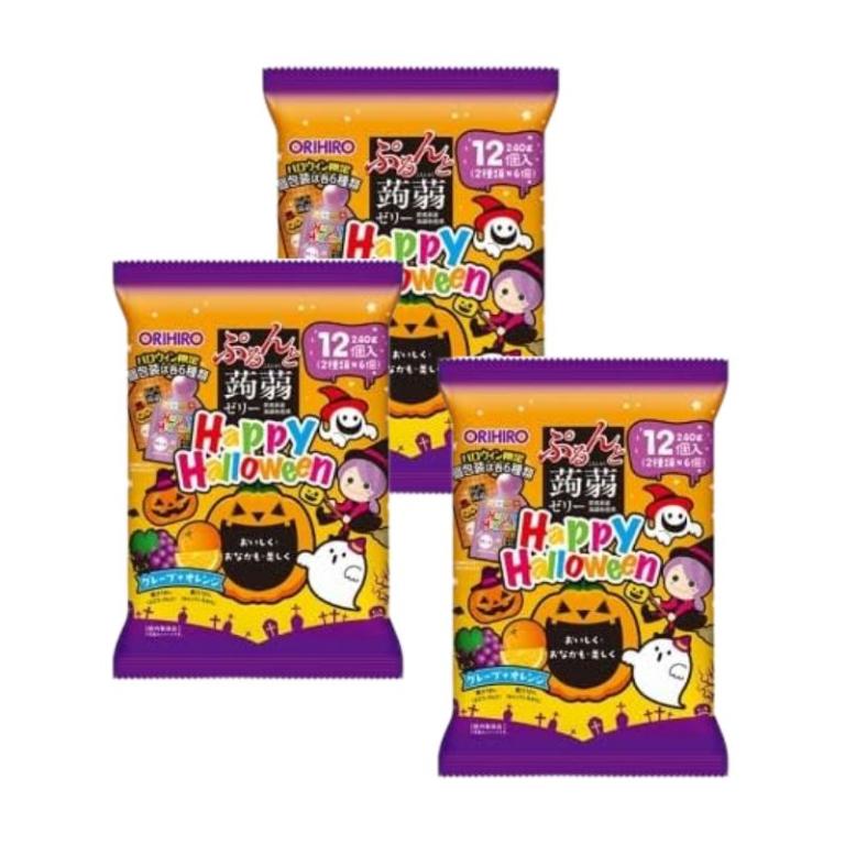 ORIHIRO 萬聖節蒟蒻果凍 葡萄/柳橙雙口味 3包組  (12入/包)