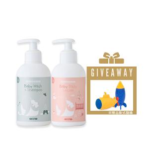 諾卡草本嬰兒沐浴露+諾卡草本嬰兒潤膚乳(贈洗澡玩具 x 1, 樣式隨機)