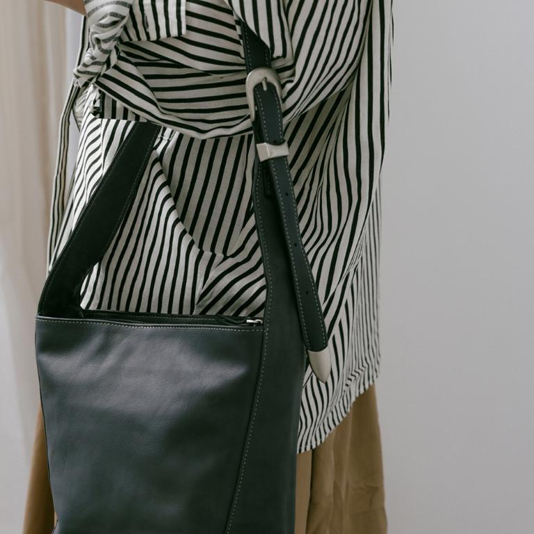 Supportingrole簡約百搭輕量兩用真皮手提肩背腋下托特包 藍