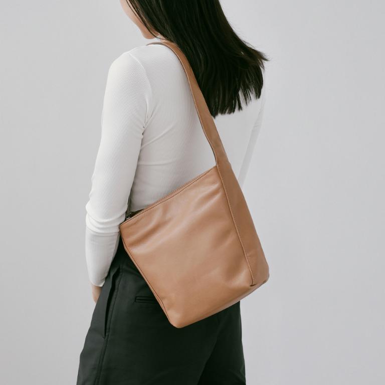 Supportingrole簡約百搭輕量兩用真皮手提肩背腋下托特包 焦糖奶茶