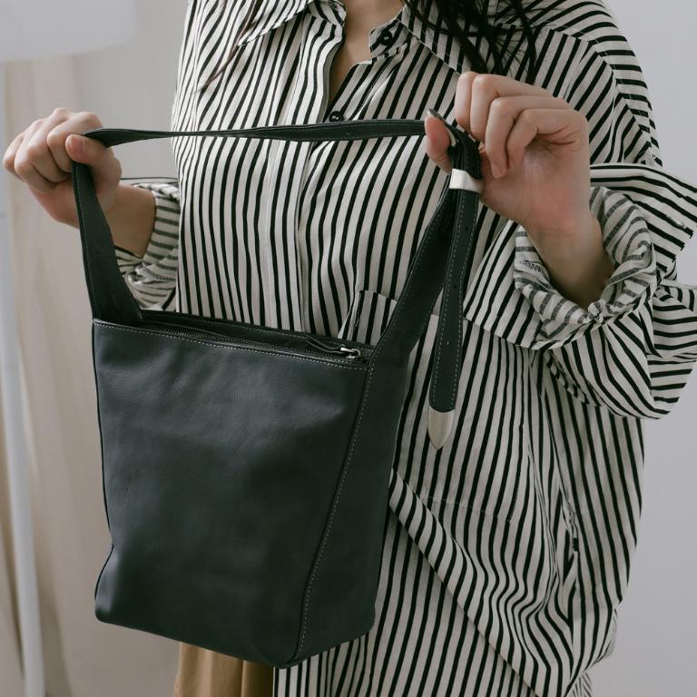 Supportingrole簡約百搭輕量兩用真皮手提肩背腋下托特包 藍