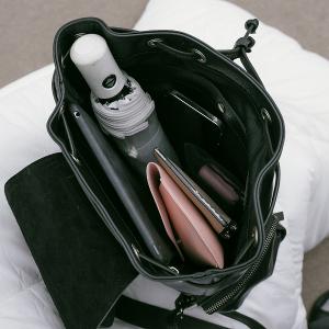 Supportingrole簡約時尚翻蓋真皮磁扣束口後背包 黑