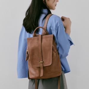 Supportingrole簡約百搭線條多隔層多口袋真皮後背包 咖啡