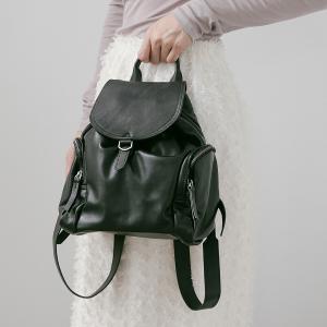 Supportingrole簡約時尚翻蓋真皮磁扣束口後背包 黑