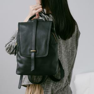 Supportingrole簡約百搭線條多隔層多口袋真皮後背包 黑