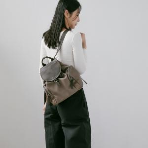 Supportingrole簡約時尚翻蓋真皮磁扣束口後背包 灰咖啡