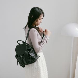 Supportingrole簡約時尚翻蓋真皮磁扣束口後背包 黑