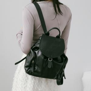 Supportingrole簡約時尚翻蓋真皮磁扣束口後背包 黑