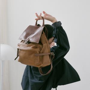 Supportingrole復古翻蓋多隔層多口袋休閒真皮後背包 咖啡