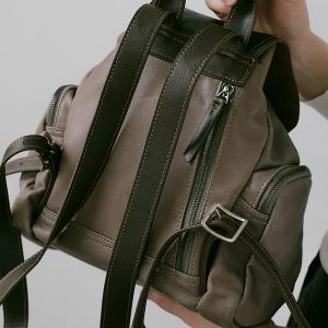 Supportingrole簡約時尚翻蓋真皮磁扣束口後背包 灰咖啡