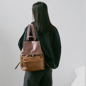 Supportingrole復古翻蓋多隔層多口袋休閒真皮後背包 咖啡