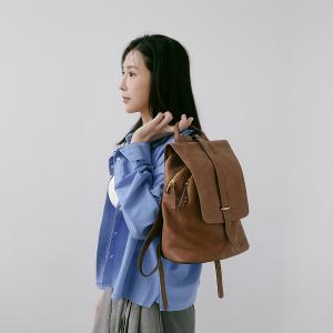 Supportingrole簡約百搭線條多隔層多口袋真皮後背包 咖啡