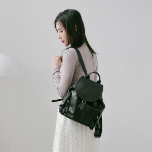 Supportingrole簡約時尚翻蓋真皮磁扣束口後背包 黑