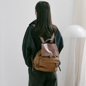 Supportingrole復古翻蓋多隔層多口袋休閒真皮後背包 咖啡