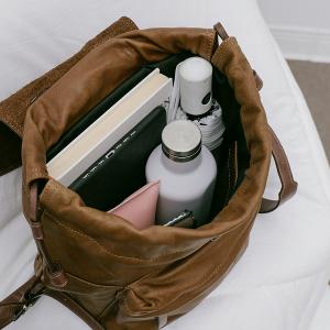 Supportingrole復古翻蓋多隔層多口袋休閒真皮後背包 咖啡